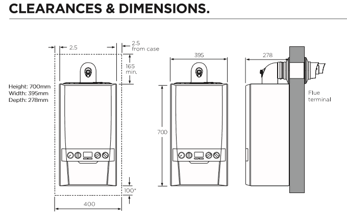 Ideal Logic Combi Boiler dimensions and installation details