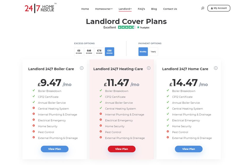 24 7 Home Rescue - Landlord Cover Plans Pricing