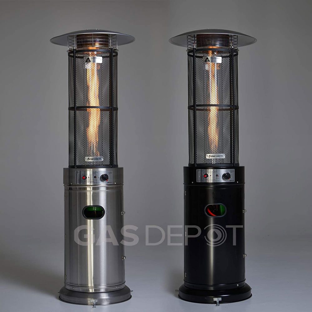Calentador de patio a gas de llama Real Glow de 15 KW con tubo de vidrio (acero inoxidable)