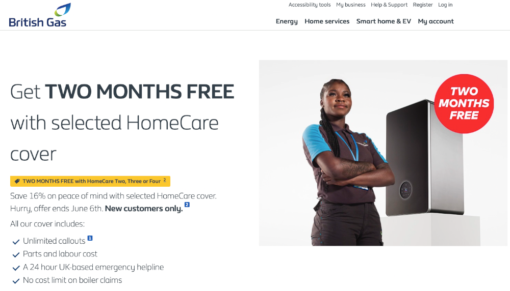 British Gas boiler home care cover