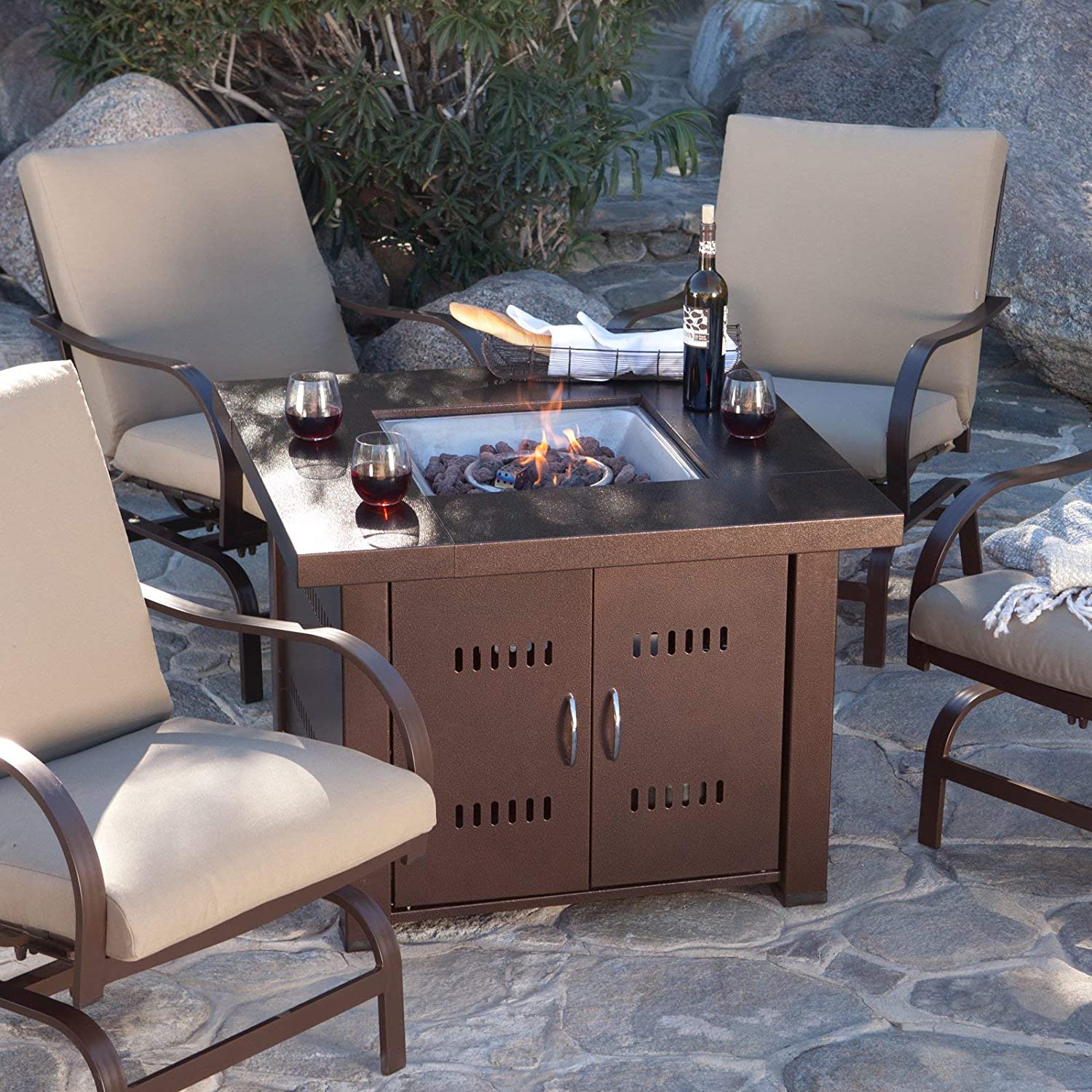 Glow Warm 14kw Outdoor Propane Gas Table Fire Pit (Bronze)