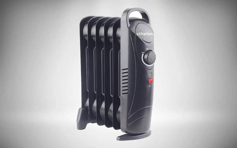 Schallen 800W 6 Fin Mini Small Portable Electric Slim Oil Filled Radiator Heater with Adjustable Temperature Thermostat